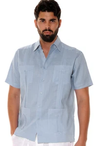 Camisa Guayabera para Hombre - Gris Bohio Chacavana Mexicana S/S (4) - Bolsillo LS499 - Imagen 1 de 4