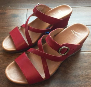 Dansko Ana Red Leather Open Back Wedge Sandals Adjustable Strap EU 41 W10.5-11 - Picture 1 of 16