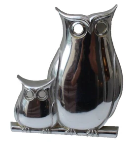 Vtg MCM 1970’s Dart Industries Syroco Silver Chrome Owl Pair Bird Wall Art - Picture 1 of 2