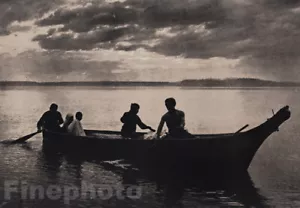 1900/72 Vintage EDWARD CURTIS Native American Indian Canoe Puget Sound Art 12x16 - Picture 1 of 1