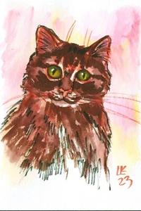 Quadro gatto da collezione originale pelo lungo gatto acquerello 7x5 in wall art accogliente - Foto 1 di 5