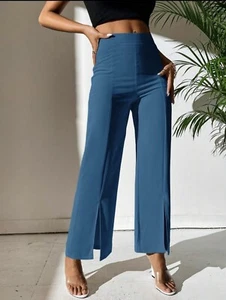 Pantalones de vestir para mujer con dobladillo dividido pierna recta PETITE azul XS - Imagen 1 de 5