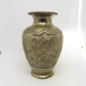 ANTIQUE ISLAMIC SILVER ALLOY VASE DECORATED WITH IBIS HALLMALL MARKED - Picture 1 of 6