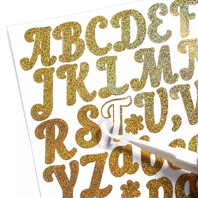 3Sheet Handwritten Letter Number Sticker Glitter Gold Silver Greeting Card Decor - Image 1 of 4