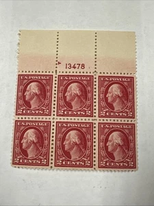USA #499 Washington 2C rote Briefmarkenplatte 6er Block # 13478 / postfrisch OG - Bild 1 von 3