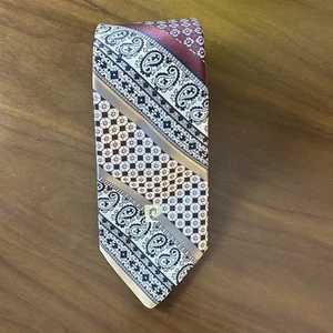 Vintage Pierre Cardin Paris 1970’s Silver Maroon Stripe & Paisley Tie - Picture 1 of 9
