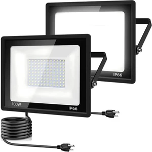2Pack LED Flood Light Outdoor,100W LED Work Light 11000lm with 6FT US Plug,IP... - Picture 1 of 8