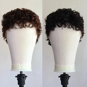 Pixie Cut Full Lace Wig For Men Brown Short Human Hair Wig With Bangs Male Wigs - Picture 1 of 14
