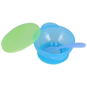 Blue Baby Suction Bowl With Lid And Spoon Set Food Grade PP Machine Washable - Picture 1 of 22
