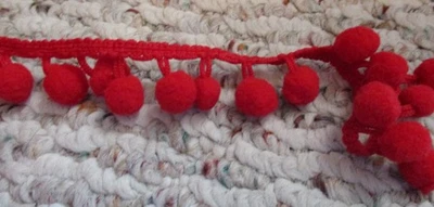 New  Bright Red Mini Pom-Pom (1/4")  Ball Fabric Trim 2.25 yards - Image 1 of 2