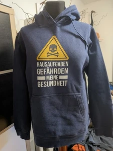 Shirt Herren Jungs Gr. M dunkelblau Langarm Kapuze Aufdruck - Bild 1 von 2