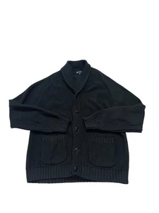 J. Crew Strickjacke Pullover Herren L Baumwolle Schalkragen Ellenbogen Patches Opa schwarz - Bild 1 von 13