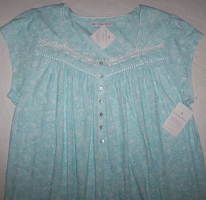NWT Eileen West AQUA BLUE WATERCOLOR FLORAL 39" Nightgown Women's 1X 100% COTTON - Picture 1 of 3