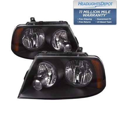 Headlights Fits 2003-2006 Lincoln Navigator Halogen Pair Black Housing Headlamp - Image 1 of 4