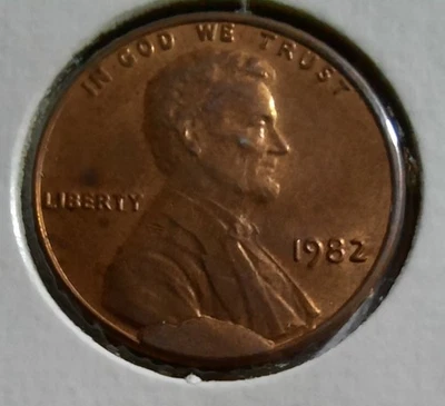 Moneda de error Lincoln Memorial Cent 1982 Die Cud sin circular Foto 1 de 4