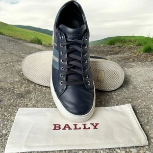 Bally Marcus Men’s Leather Navy Blue Lace Up Sneaker With Box & Dust Bag Size 12 - Picture 1 of 8