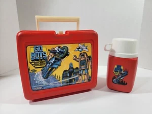 Vintage Red GoBots Go Bots Plastic Lunch Box and Thermos Bottle - Picture 1 of 11