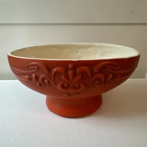 Vintage McCoy Art Pottery Floraline #419 Oval Pedestal Planter Bowl Vase Orange - Picture 1 of 8