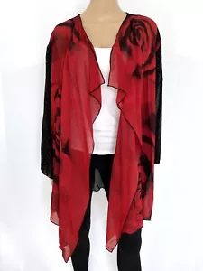 Neu mit Etikett! NEU! Caroline Rose Größe 3X rote Rose Rücken transparente Strickjacke Wickel Top Tunika - Bild 1 von 10
