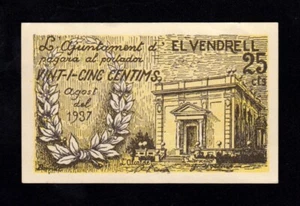 F.C. EL VENDRELL (TARRAGONA) , 25 CENTIMS 1937 , S/C- . - Imagen 1 de 2