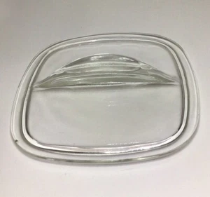 Square Glass Lid Cover With Fin Handle Clear 7 1/4 Inch Vtg - Picture 1 of 20