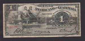 GUATEMALA Banco Americano 1 PESO S111b 1914.  RARE - Picture 1 of 2