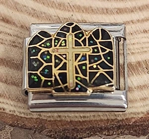 Church Stained Glass Window Cross Christian Italian Charm 9mm Bracelet Link - Picture 1 of 2