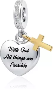 Pandora Cross Charm With God All Things Are Possible Bible Religious Dangle Bead - Picture 1 of 6