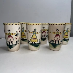 6 Vintage Nasco Quimper-Stil handbemalte tanzende Paar Keramik Becher - Bild 1 von 8