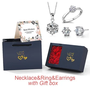 Caja de Regalo Rosa Eterna de San Valentín y Exquisito Conjunto de Pendientes Collar Anillo Circón - Imagen 1 de 12
