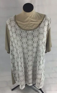 Kim Rogers Curvy Light Tan Shirt Short Sleeve Lace Front Sz 3X Casual Work NWT - Picture 1 of 4