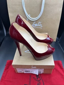Christian Louboutin Banana 140 Rojo Patente Plataforma Tacones Peep Toe Talla Uk 7 Eu40 - Imagen 1 de 12