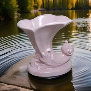 Pink Cornucopia Vase Vintage Deco Pottery 1940s Vintage 6.25"H - Picture 1 of 7