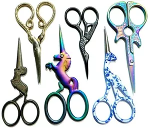 ANIMAL EMBROIDERY SCISSORS rainbow unicorn goat serpent snakes sewing travel 4Z - Picture 1 of 26