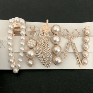 6pcs Hair Clip Set for Girls & Teens - Faux Pearl & Crystal - Glam Bobby Pin New - Picture 1 of 11