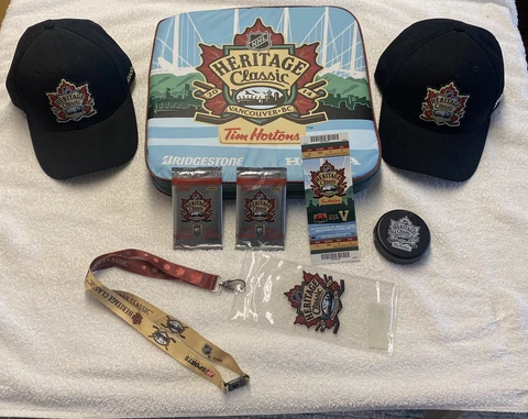 2014 NHL HERITAGE LOT: Ticket Stub, Cards, Hats Puck, Seat VANCOUVER VS OTTAWA Cover