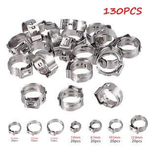 130X 7-21mm 304 Stainless Steel Single Ear Hose Clamps O Clips Pipe Fuel Air New - Picture 1 of 12