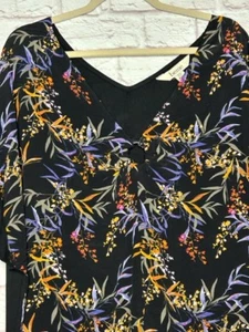 1X/2X/3X New Black Purple Floral Print Top Crepe Blouse Tee Knit Green Yellow - Picture 1 of 16