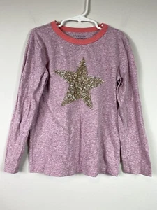 Crewcuts T Shirt 6-7 Rose Red Long Sleeve Sequin Star Cotton - Picture 1 of 4