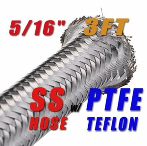 5/16" 8MM STAINLESS STEEL BRAIDED PTFE ETHANOL E85 FUEL LINE HOSE - 3FT - Picture 1 of 1
