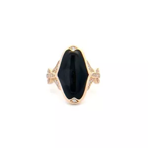 Kabana 14K Yellow Gold Ladies Black Onyx Pave Set Diamond Ring Size 6.75 - Picture 1 of 13