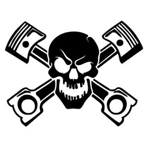Skull and Crossing Pistons vinyl decal - For Cars, Laptops, Sticker, Mirrors