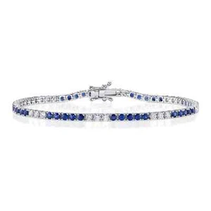 Brazalete Tenis Diamante Zafiro Azul Oro Blanco 14K Certificado Natural 3.72 CTW - Imagen 1 de 4