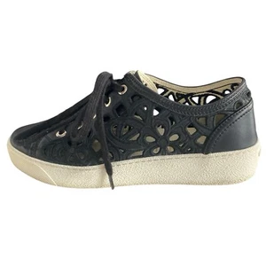 Chanel Black Flower Cutout Leather Sneakers Size 7 EU 37.5 - Picture 1 of 11