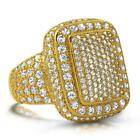 .925 Sterling Silver Cocktail Chunky Ice Hip Hop Bling CZ Mens Ring in Gold