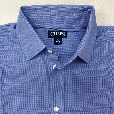 Camisa de vestir azul con botones talla L 14 16 Chaps para niños Foto 1 de 4