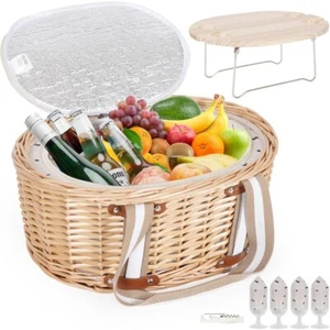 Wicker Insulated Picnic Basket with Folding Wine Table, Couples, Camping,Outdoor - Picture 1 of 50