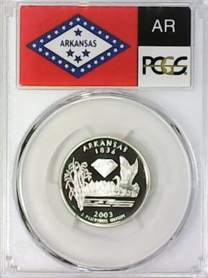 2003-S 25C State Quarter Arkansas PCGS PR69 DCAM 90% Silver 22llll0625 - Image 1 of 4