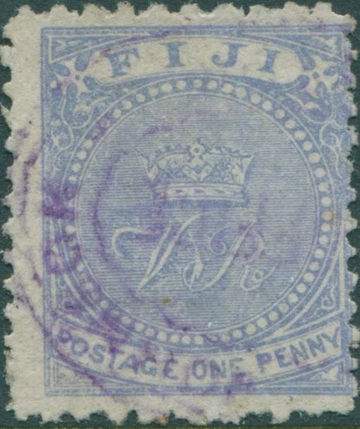 Fiji 1886 SG50 1d dull blue VR p10x11½ purple cancel FU - Image 1 of 1