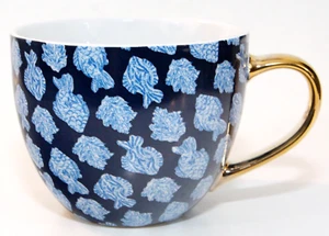 Lilly Pulitzer 13 oz Cup Mug Blue Floral Ceramic Porcelain Gold Handle Fish - Picture 1 of 5